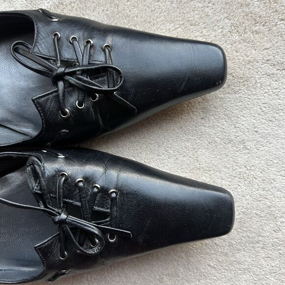 Stuart Weitzman Black Leather Front Lace Up Kitten Heel Pump Women 7 N Narrow - Picture 7 of 15